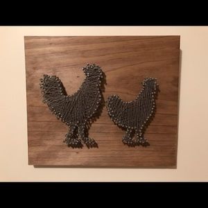 Handmade string art chickens